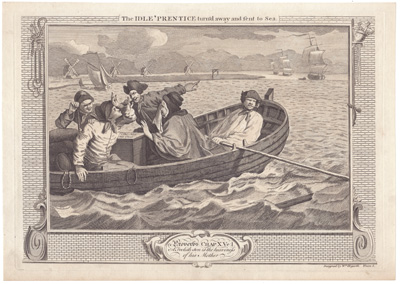 Industry and Idleness
(Plate 5)
The Idle 'Prentice turn'd away and sent to Sea
